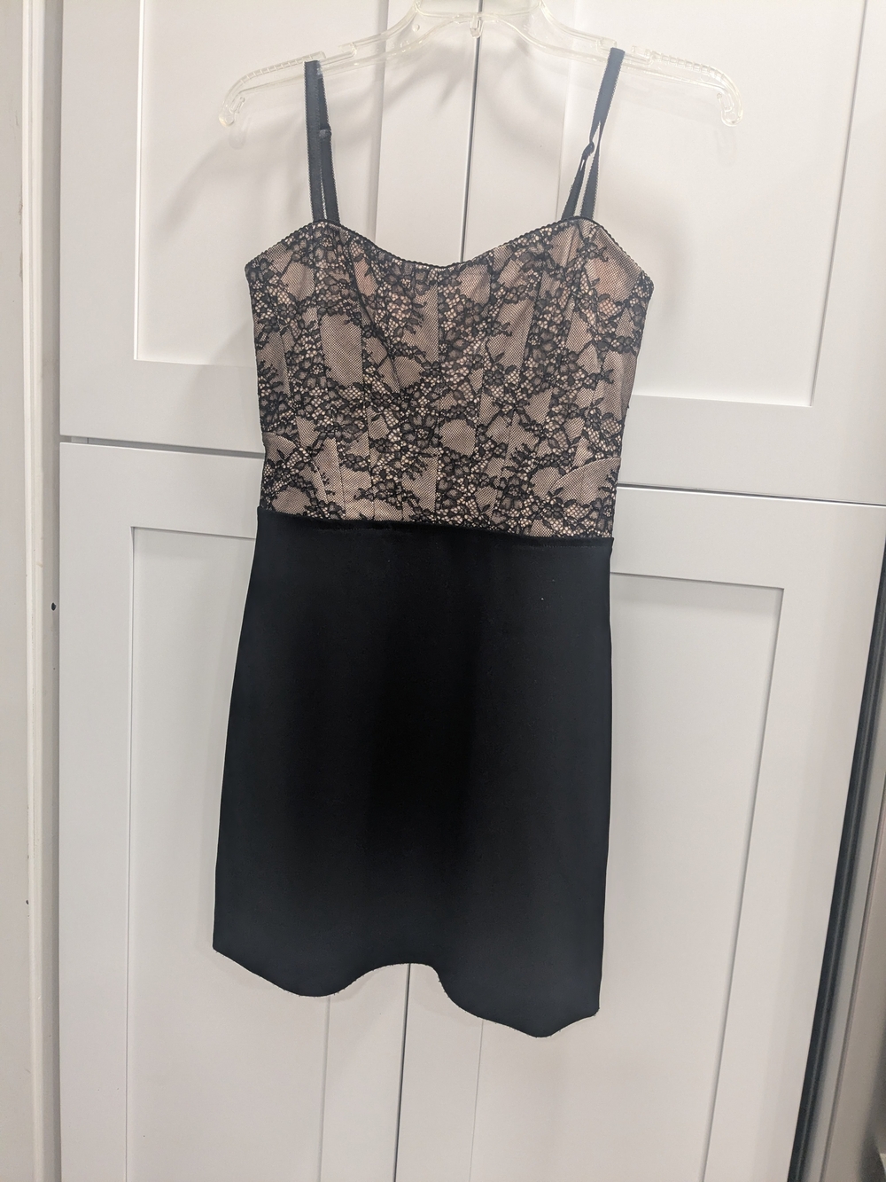 Alice + Olivia Black and Nude Lace Bodice Mini Dress
